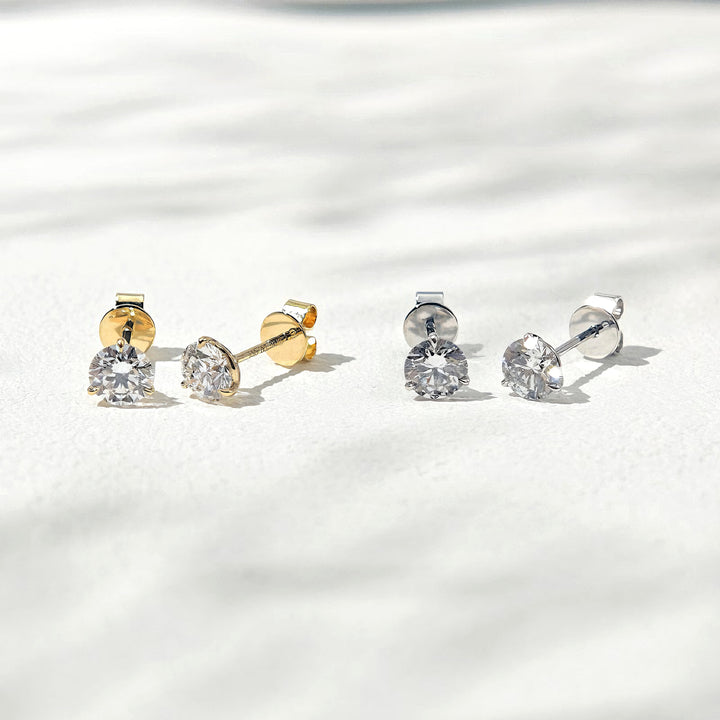 5mm, 1.00ct total Classic Three-Prong Martini Diamond Earrings in 14K Solid White/Yellow/Rose Gold