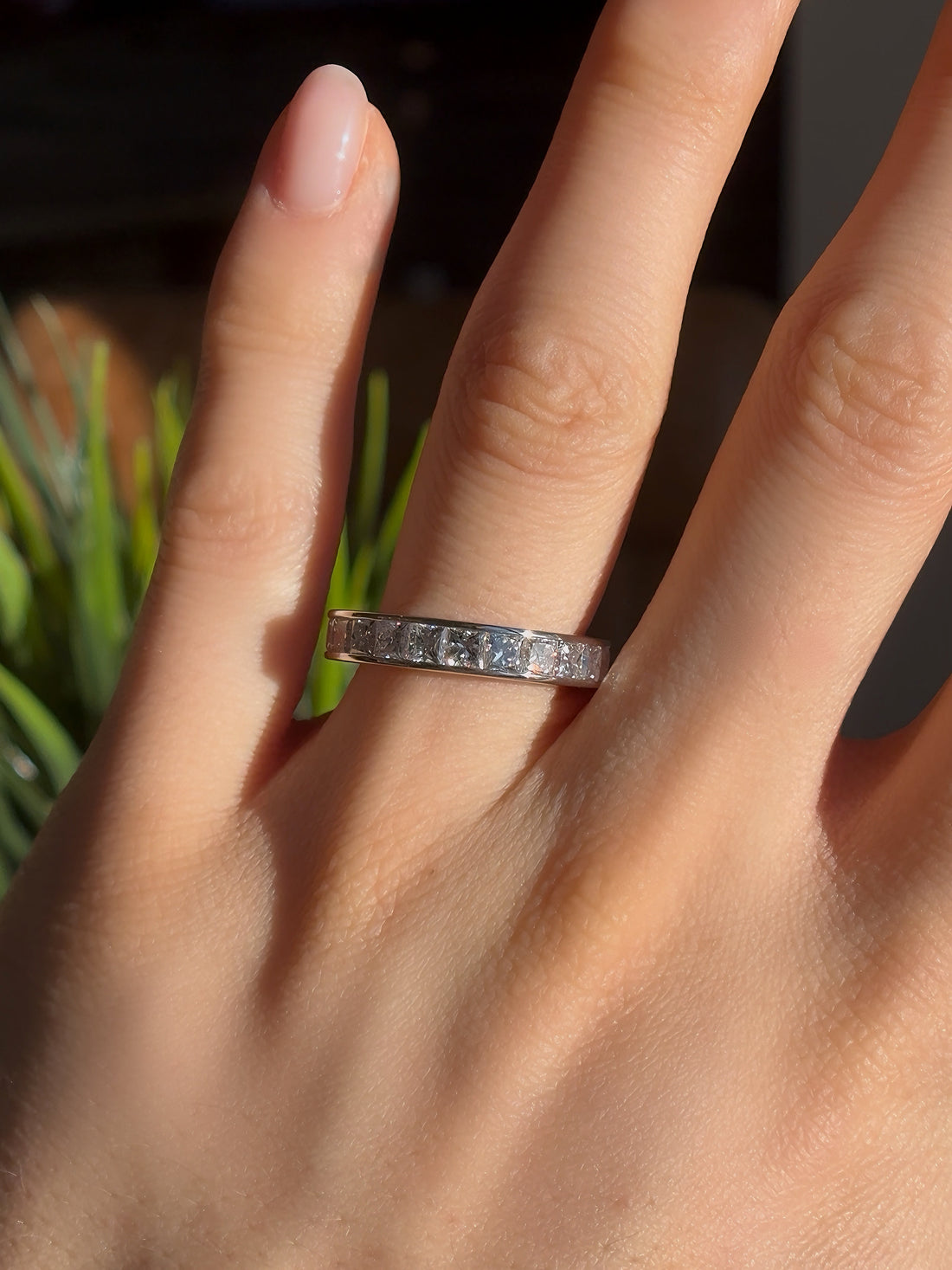 Princess-cut lab diamond channel-set eternity band, 4mm, view 6
