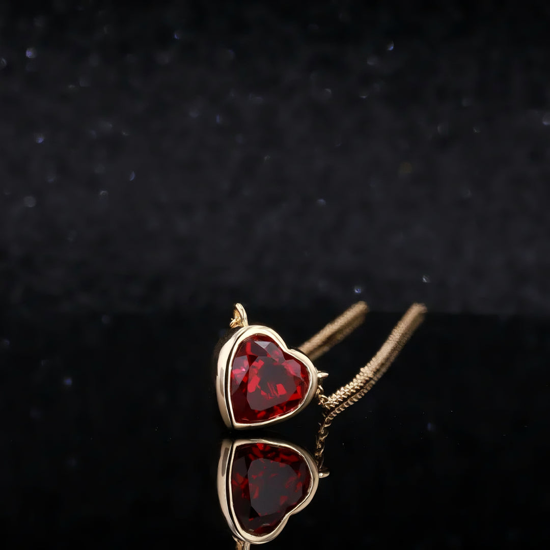 2.50ct Heart Ruby Bezel-Set Pendant Necklace in 14K or 18K Yellow Gold