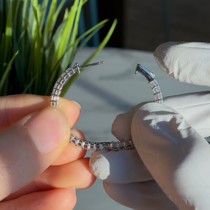 9.9ctw Lab-Grown East-West Emerald-Cut Diamond Hoop Earrings in White Gold