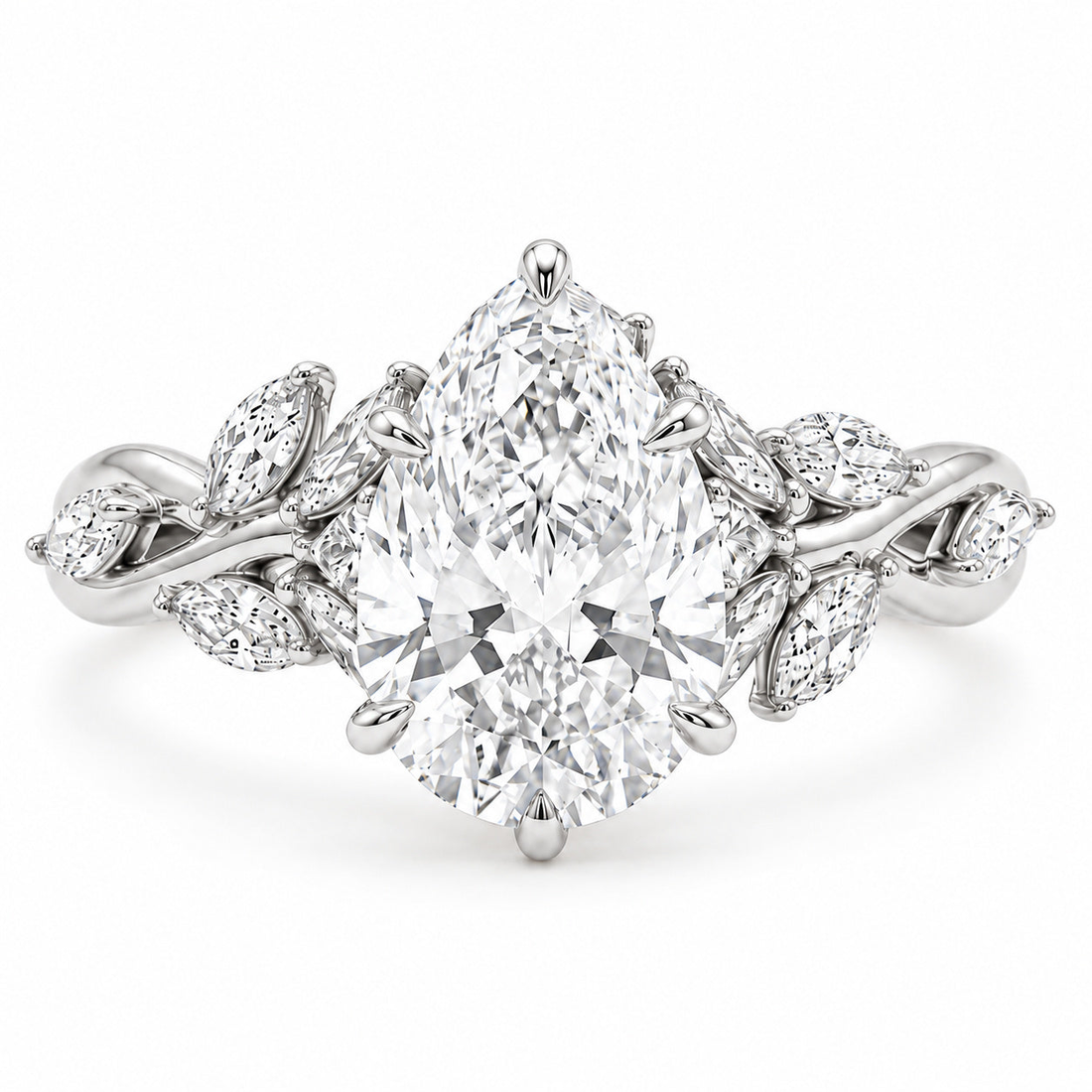The Magnolia pear lab diamond vine engagement ring in platinum