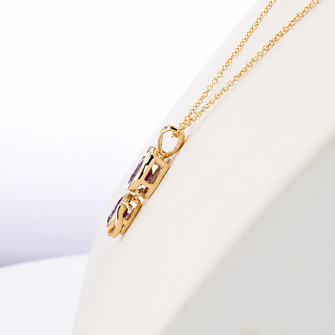 1.75ct Oval & Pear-Cut Alexandrite Cat Pendant Necklace in 14K Yellow Gold (6x8mm, 3x6mm)