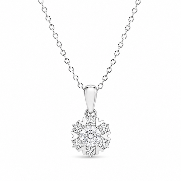 10mm, 0.8ct Round Cut Lab Diamond Snowflake Pendant Necklace