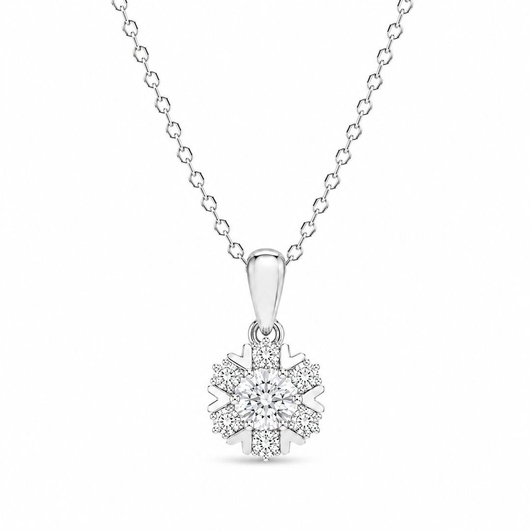 10mm, 0.8ct Round Cut Lab Diamond Snowflake Pendant Necklace
