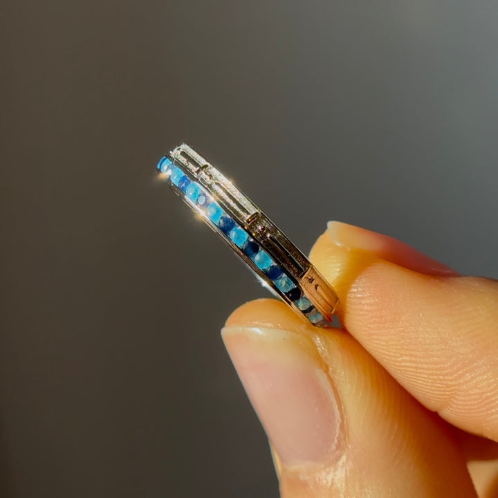 4mm "Stretch & Sword" Sapphire/Paraiba Band Ring in White Gold