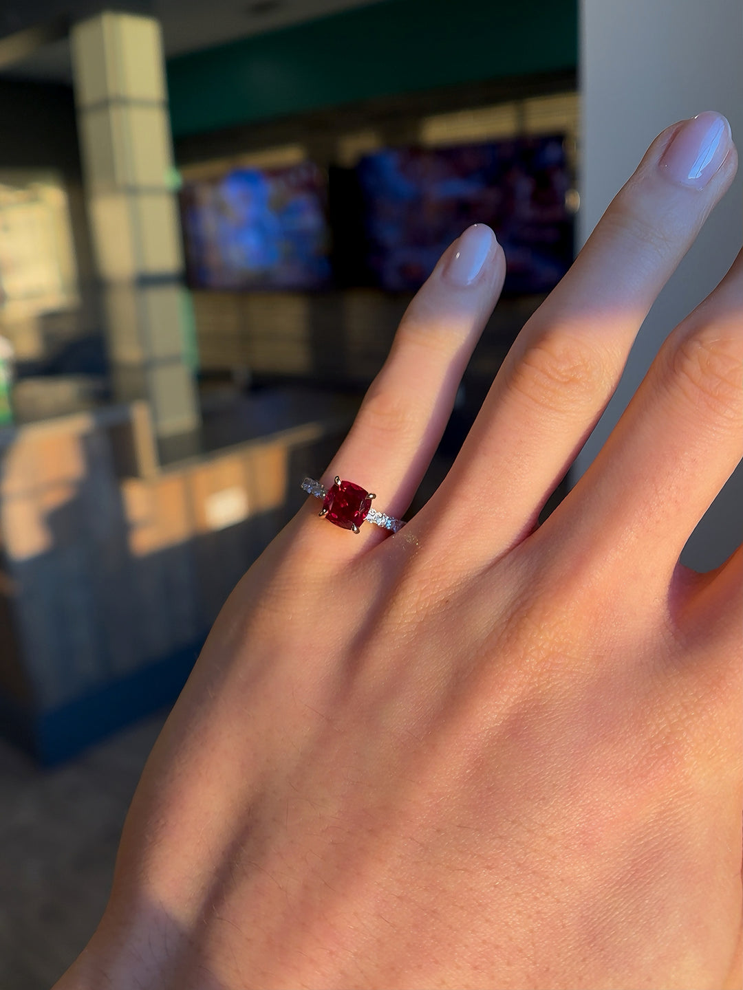 2.00ct Cushion-Cut Ruby and Diamond Half-Eternity Ring in 14K Rose Gold