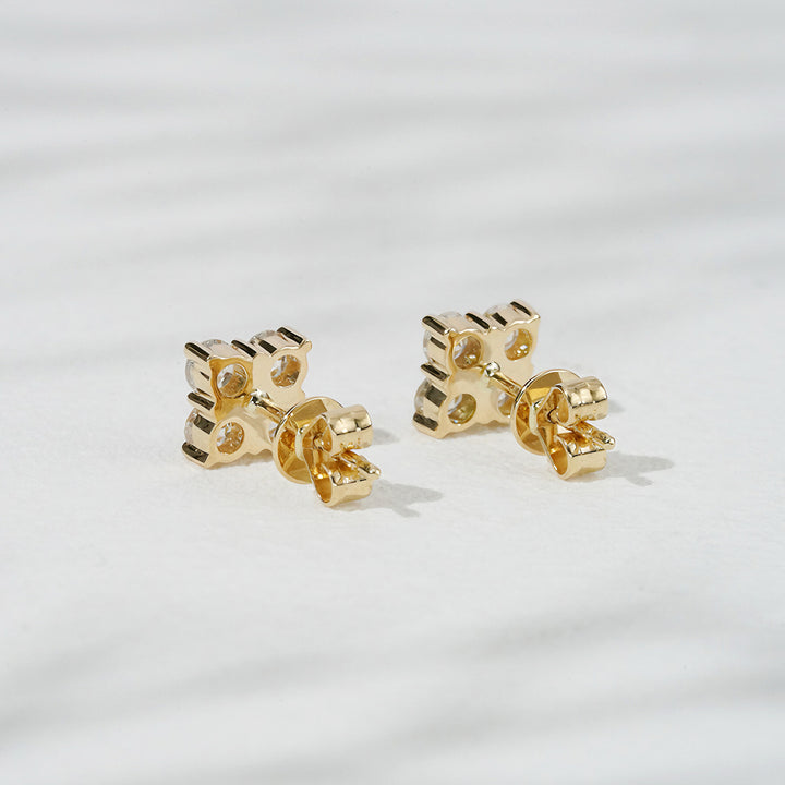 Lab-Diamond 4-Stone Stud Earrings in 18K Solid Yellow Gold