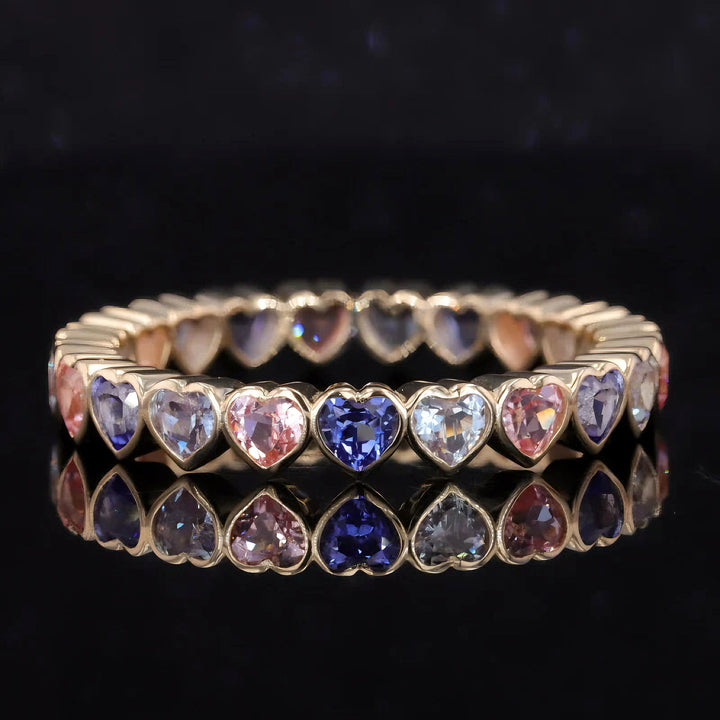 3.3mm, 3.50ctw Heart Cut Blue/Pink Sapphire/Alexandrite Eternity Ring in 14K Yellow Gold