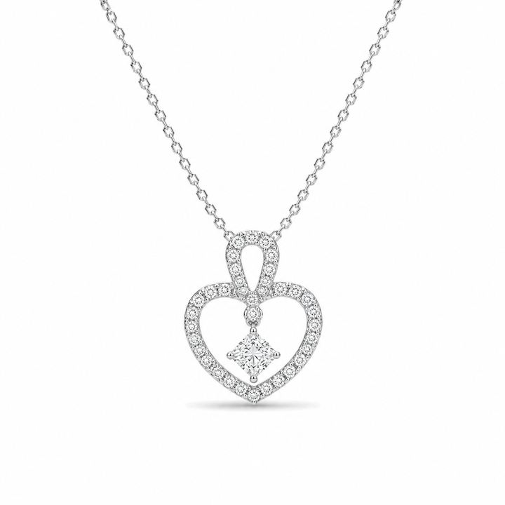3.9mm, 0.45ct Round Cut Lab Diamond Pavé-Heart Pendant Necklace