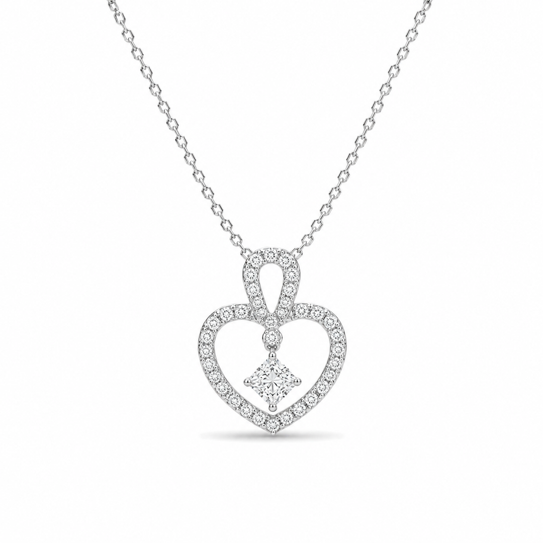 3.9mm, 0.45ct Round Cut Lab Diamond Pavé-Heart Pendant Necklace