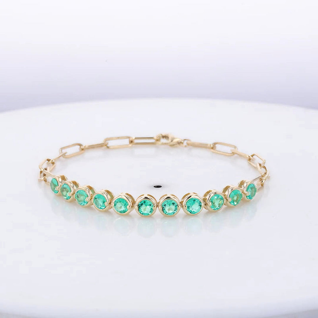 3.5mm, 3.50ctw Lab-Grown Colombian Emerald Charm Half-Tennis Bracelet in 10K Yellow Gold