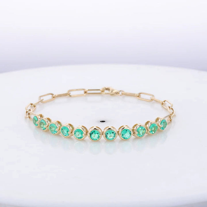 3.5mm, 3.50ctw Lab-Grown Colombian Emerald Charm Half-Tennis Bracelet in 10K Yellow Gold