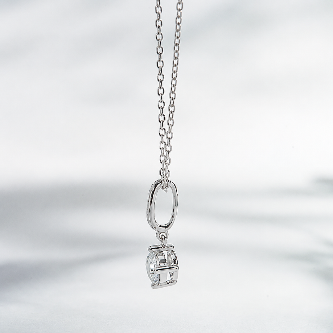 4.5mm, 0.35ct Round Cut Lab Diamond Pendant with Pavé-Bail Necklace in 18K Solid White Gold