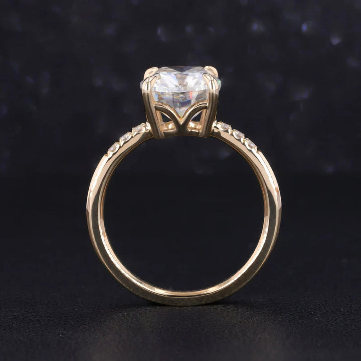 8x10mm Cushion Cut Moissanite Ring in 14K Solid Yellow Gold