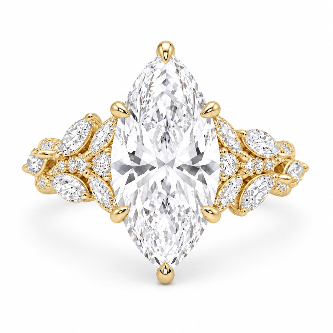 The Gardenia marquise lab diamond vine engagement ring in 14K yellow gold
