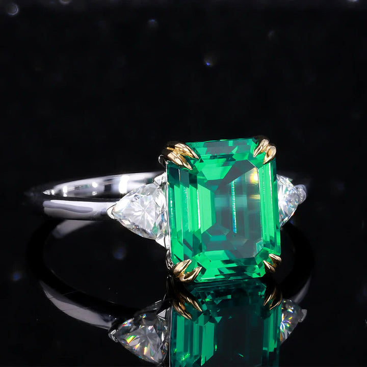 3.00ct Colombian Emerald with Moissanites Three-Stone Ring in 14K White Gold (8x10mm)