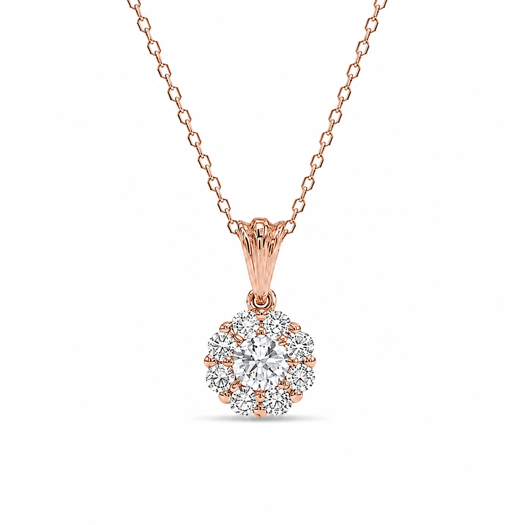 6.4mm, 0.3ct Round Cut Lab Diamond Daisy Flower Pendant Necklace