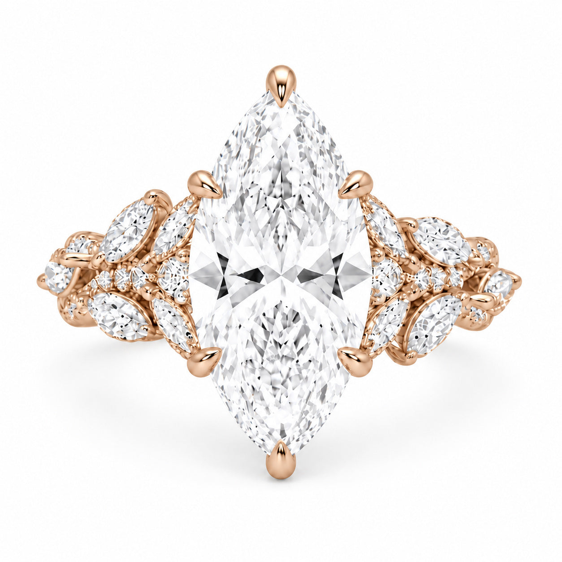 The Gardenia marquise lab diamond vine engagement ring in 14K rose gold