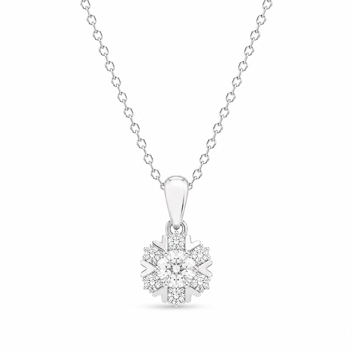 10mm, 0.8ct Round Cut Lab Diamond Snowflake Pendant Necklace in 18K Solid White Gold