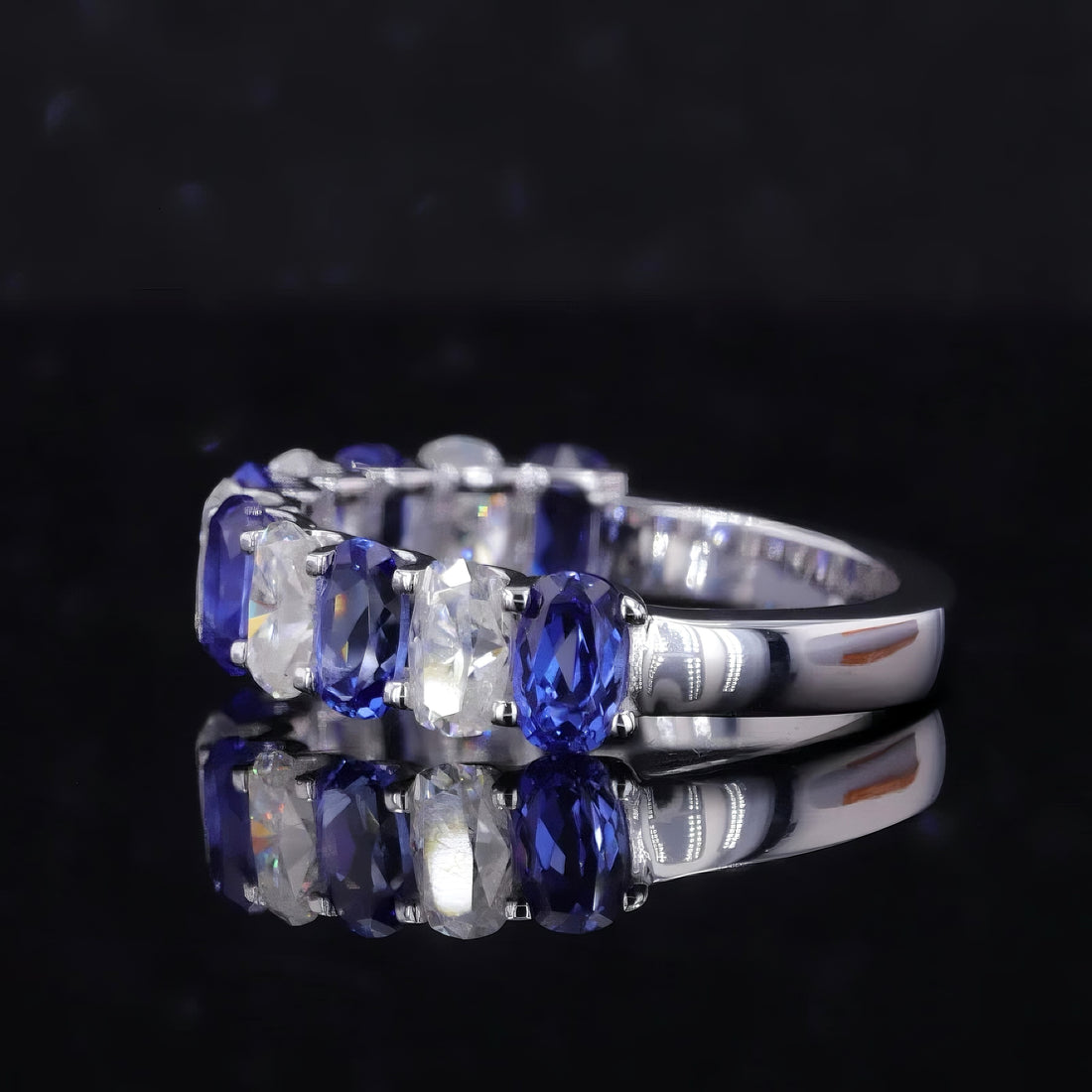 Oval lab sapphire and diamond half-eternity band, view 6