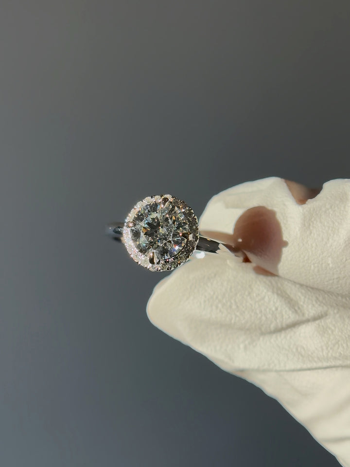 1.00ct Round Cut Diamond with Halo Ring in 10K Solid White Gold
