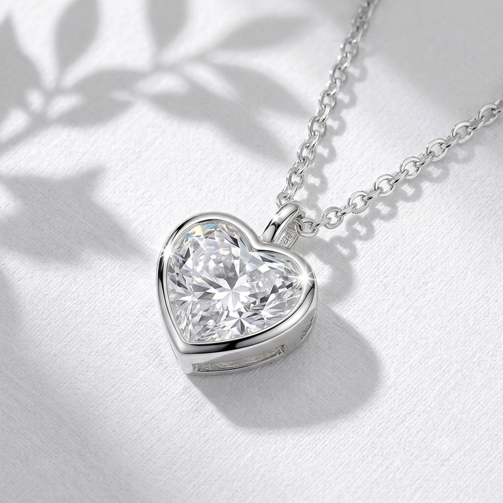 1.00ct Heart-Cut Diamond Bezel Pendant Necklace