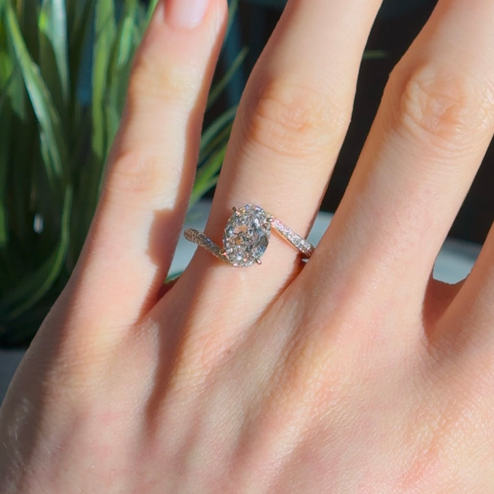 Customized™ 2.50ct Oval Lab-Grown Diamond Solitaire Ring with Donut Pavé Hidden Halo/Curved Band in Yellow Gold
