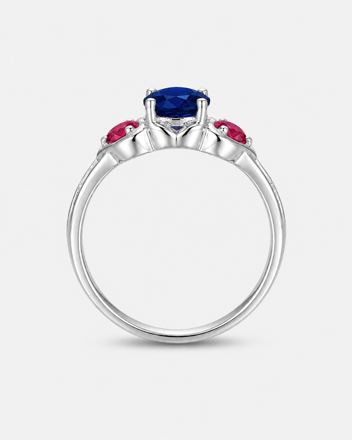 "Sapphire & Ruby" Three-Stone Ring