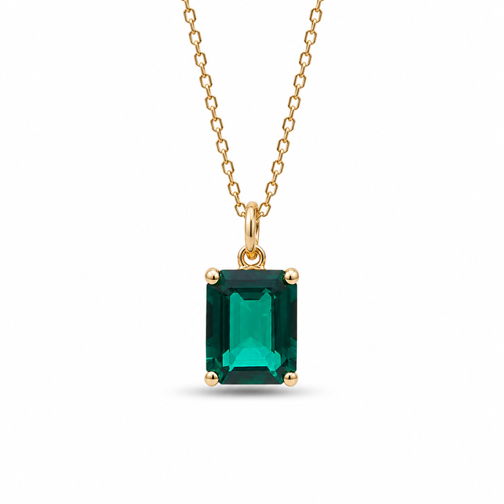 7x9mm, 2.00ct Lab-Grown Zambian Emerald Pendant Necklace in 14K Yellow Gold