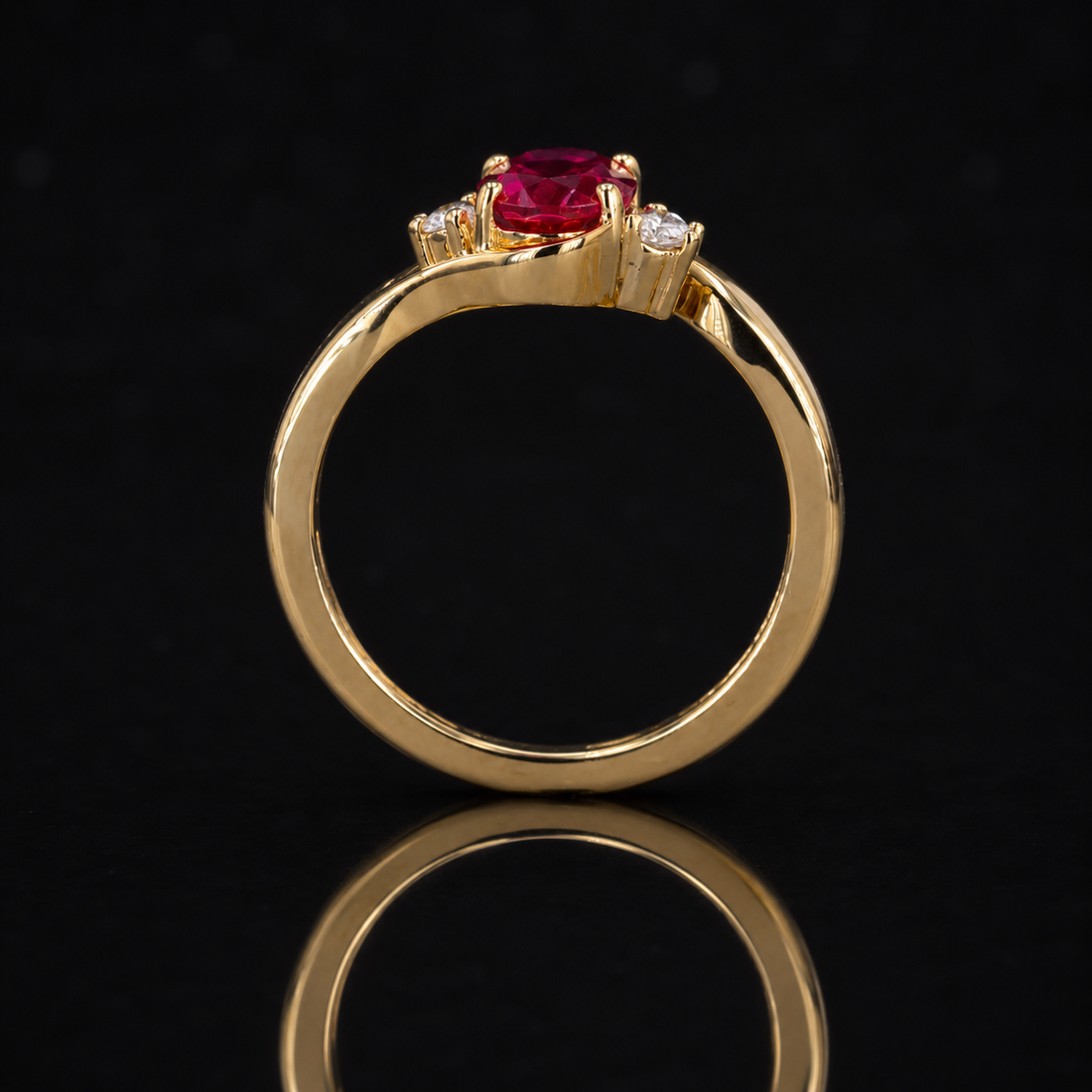 The Briar oval lab ruby twisted band ring, view 3