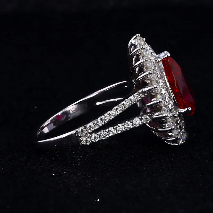 2.75ct Pear-Cut Ruby Diamond Halo Ring in 14K or 18K White Gold