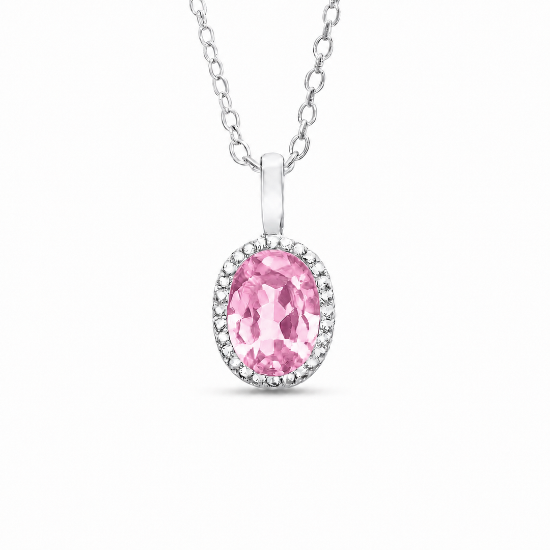 5x7mm, 1.00ct Oval Lab-Grown Pink Sapphire Pendant Necklace in 14K Rose Gold
