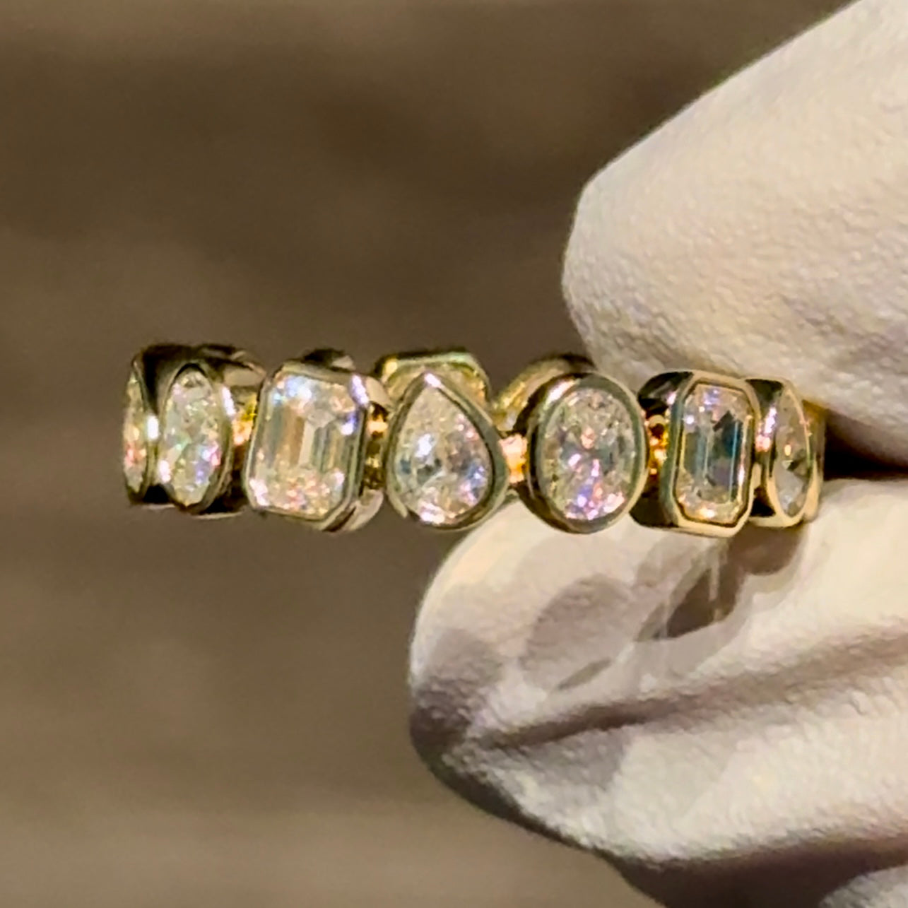 Customized™ Pear, Oval, and Emerald Cut Diamond Eternity Ring in 14K Solid Yellow Gold