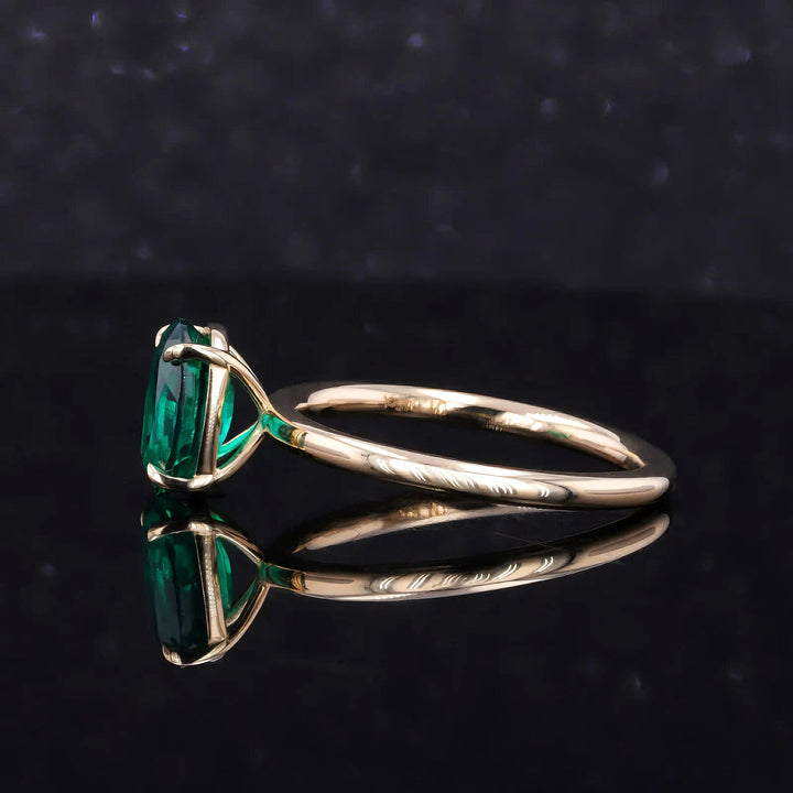 7x9mm, 2.20ct Oval Lab-Grown Zambian Emerald Solitaire Ring in 14K Yellow Gold