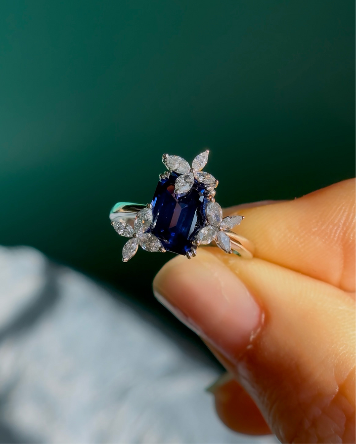 7x9mm, 3.00ct Emerald Cut Sapphire in White Gold, "The Jardin"