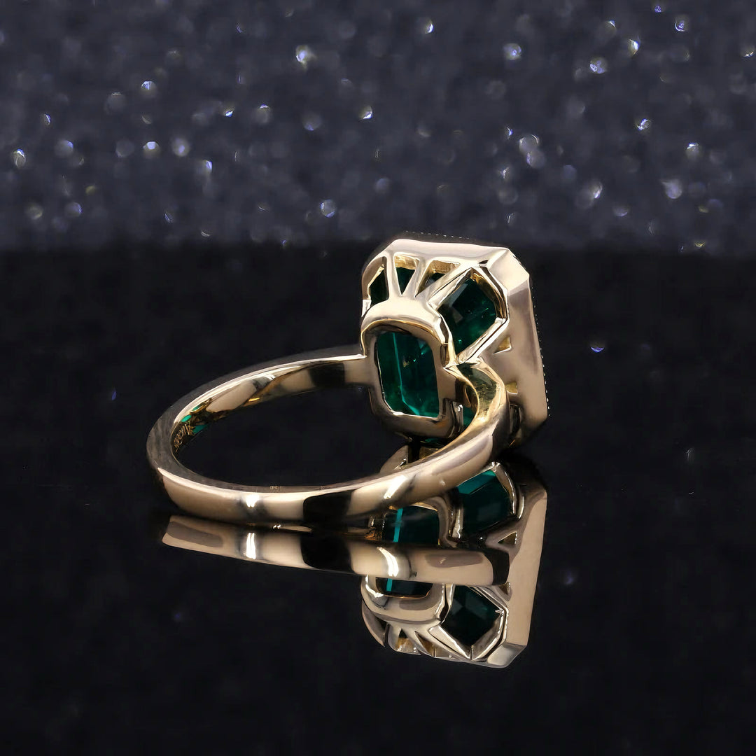 9x11mm, 4.60ct Emerald Lab-Grown Zambian Emerald Bezel-Set Ring in 14K Yellow Gold