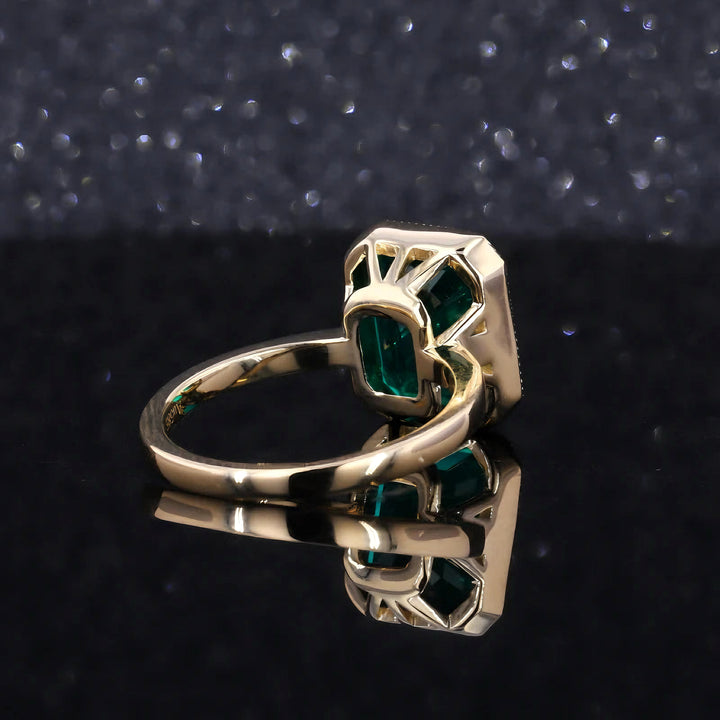 9x11mm, 4.60ct Emerald Lab-Grown Zambian Emerald Bezel-Set Ring in 14K Yellow Gold