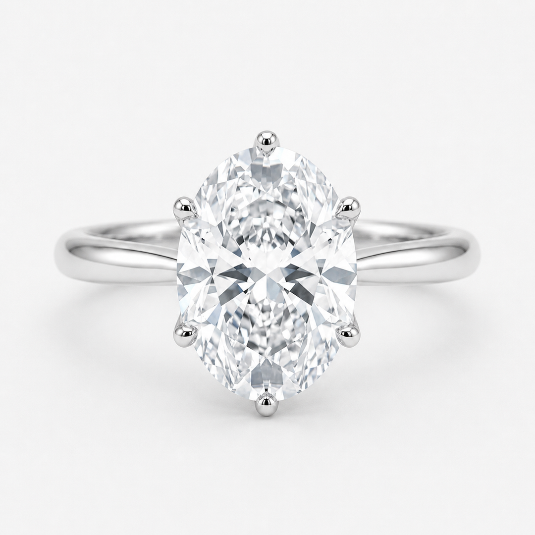 Oval Diamond Solitaire Ring with Floral Prongs, "The Lotus Lace"