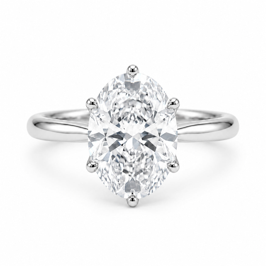 Oval lab diamond lotus prong engagement ring in platinum