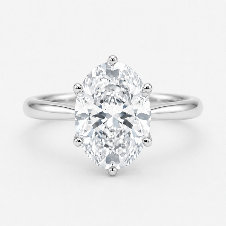 Oval Diamond Solitaire Ring with Floral Prongs, "The Lotus Lace"