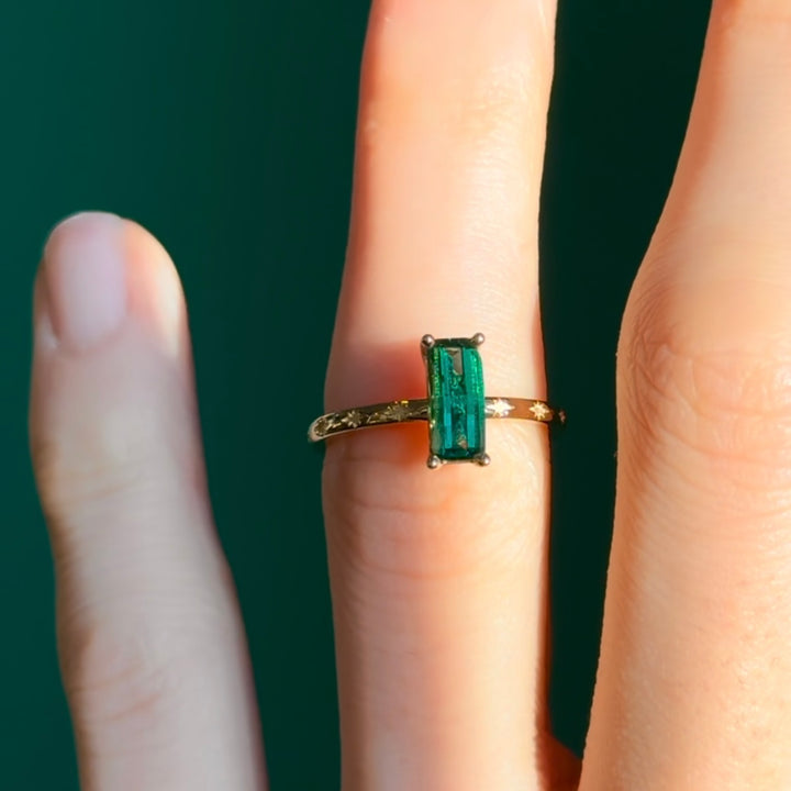 Customized™ 4.1x9mm, 2.00ct Pixel cut Lab-Grown Zambian Emerald Ring in Yellow Gold
