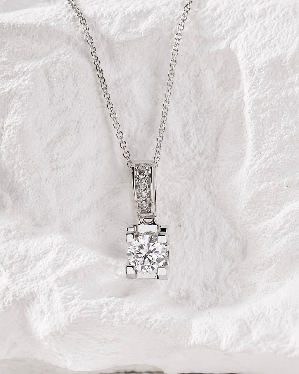 5mm, 0.6ct Round Cut Lab Diamond Pendant with Pavé-Bail Necklace