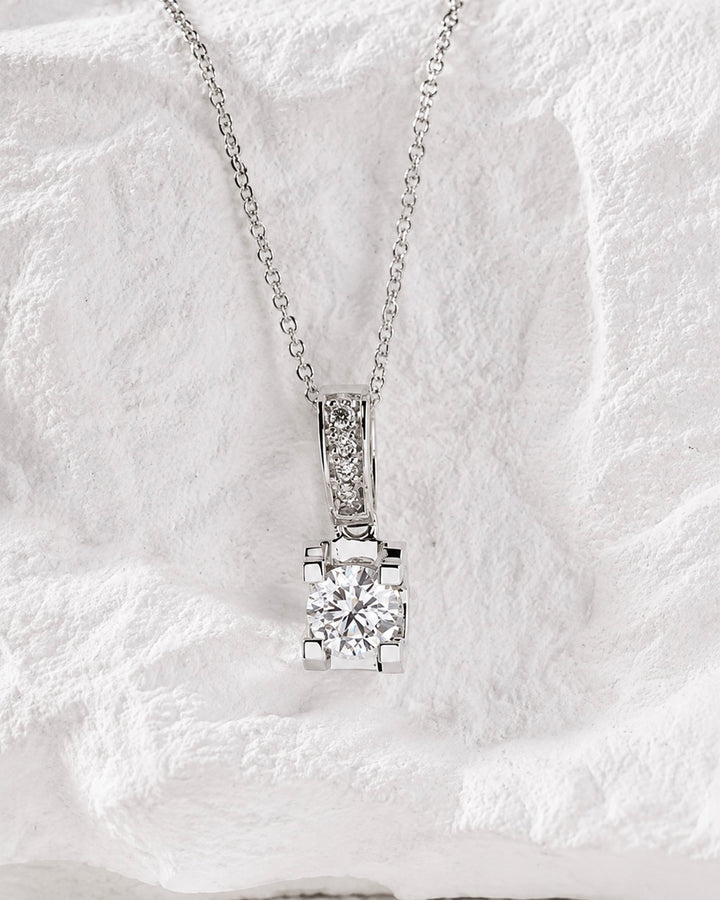 5mm, 0.6ct Round Cut Lab Diamond Pendant with Pavé-Bail Necklace