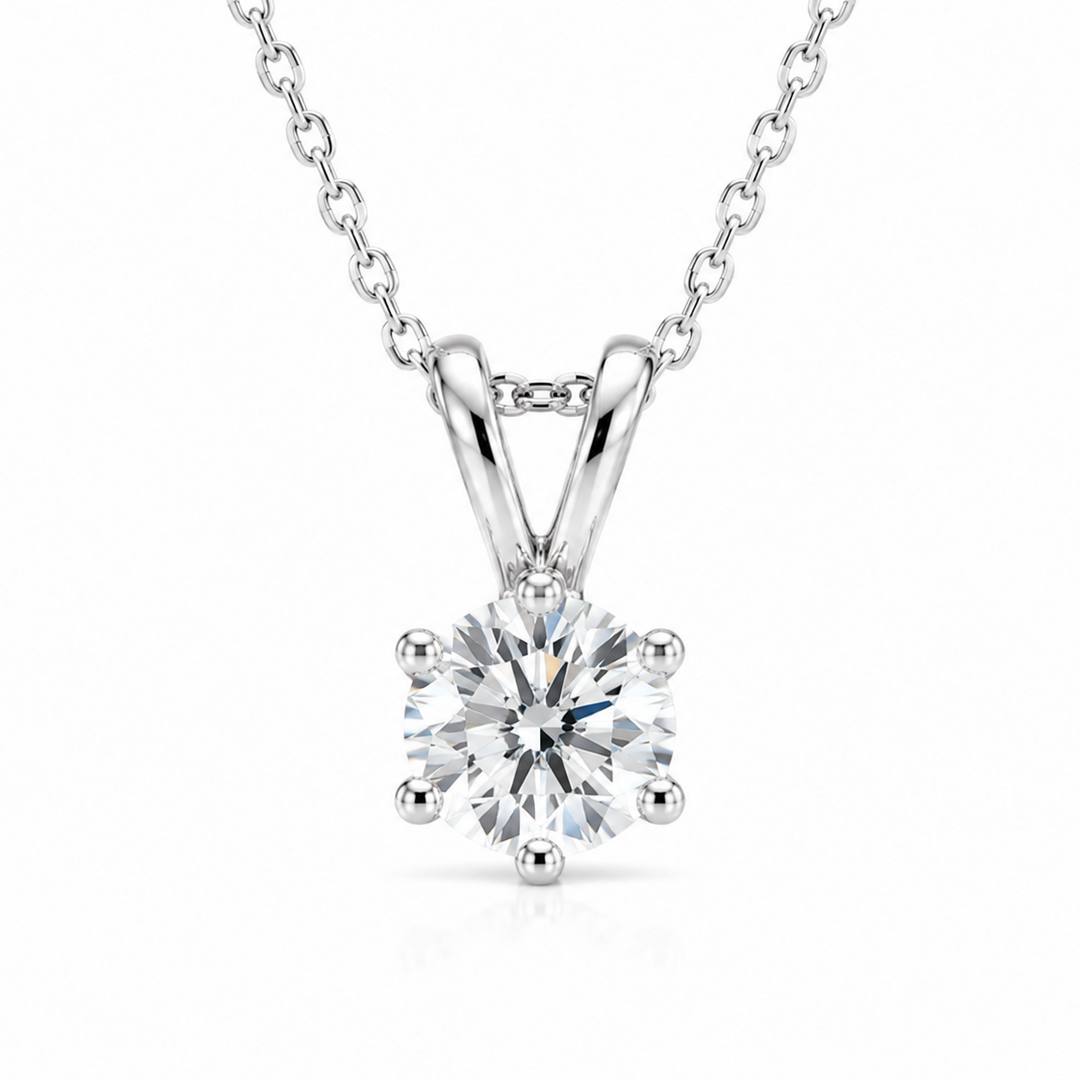 5mm, 0.5ct Round Cut Lab Diamond 6-Prong Pendant Necklace