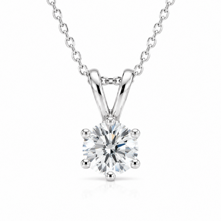 5mm, 0.5ct Round Cut Lab Diamond 6-Prong Pendant Necklace