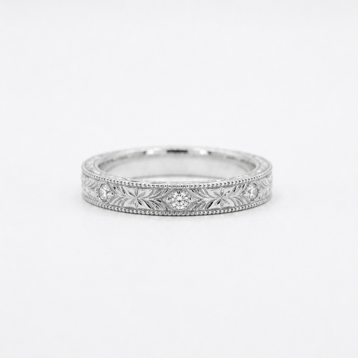 Hand-Carved Diamond Vintage Band (3mm)