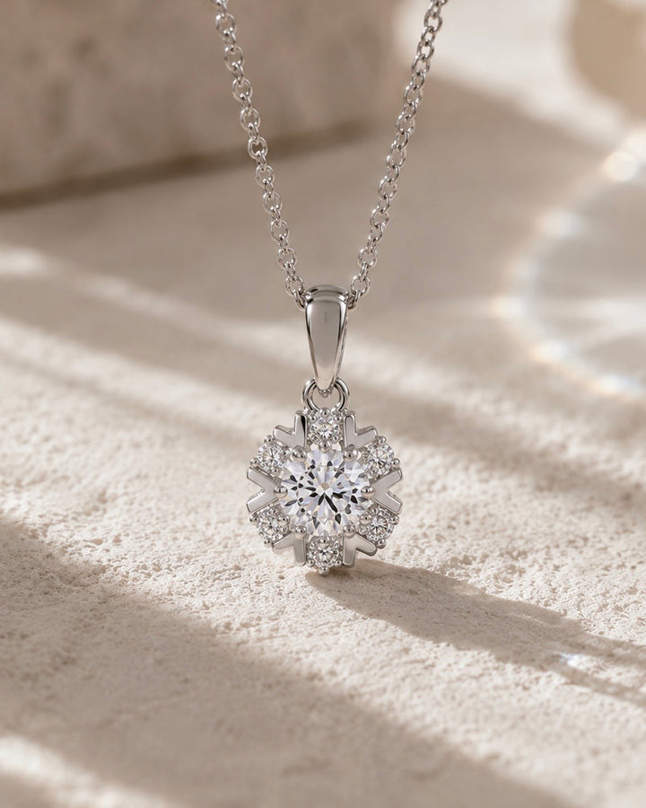 10mm, 0.8ct Round Cut Lab Diamond Snowflake Pendant Necklace