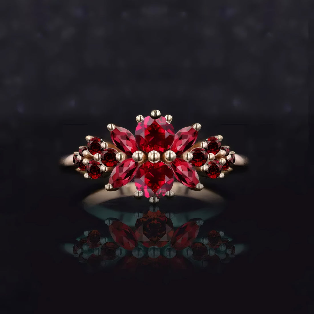 Roseraie lab ruby floral ring, view 1