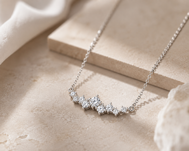 0.5ctw Lab Diamond Curved Cluster Pendant Necklace in 18K Solid White Gold