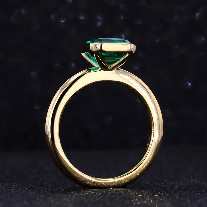 8x12mm, 5.50ct Lab-Grown Zambian Emerald Bezel-Set Ring in 14K Yellow Gold